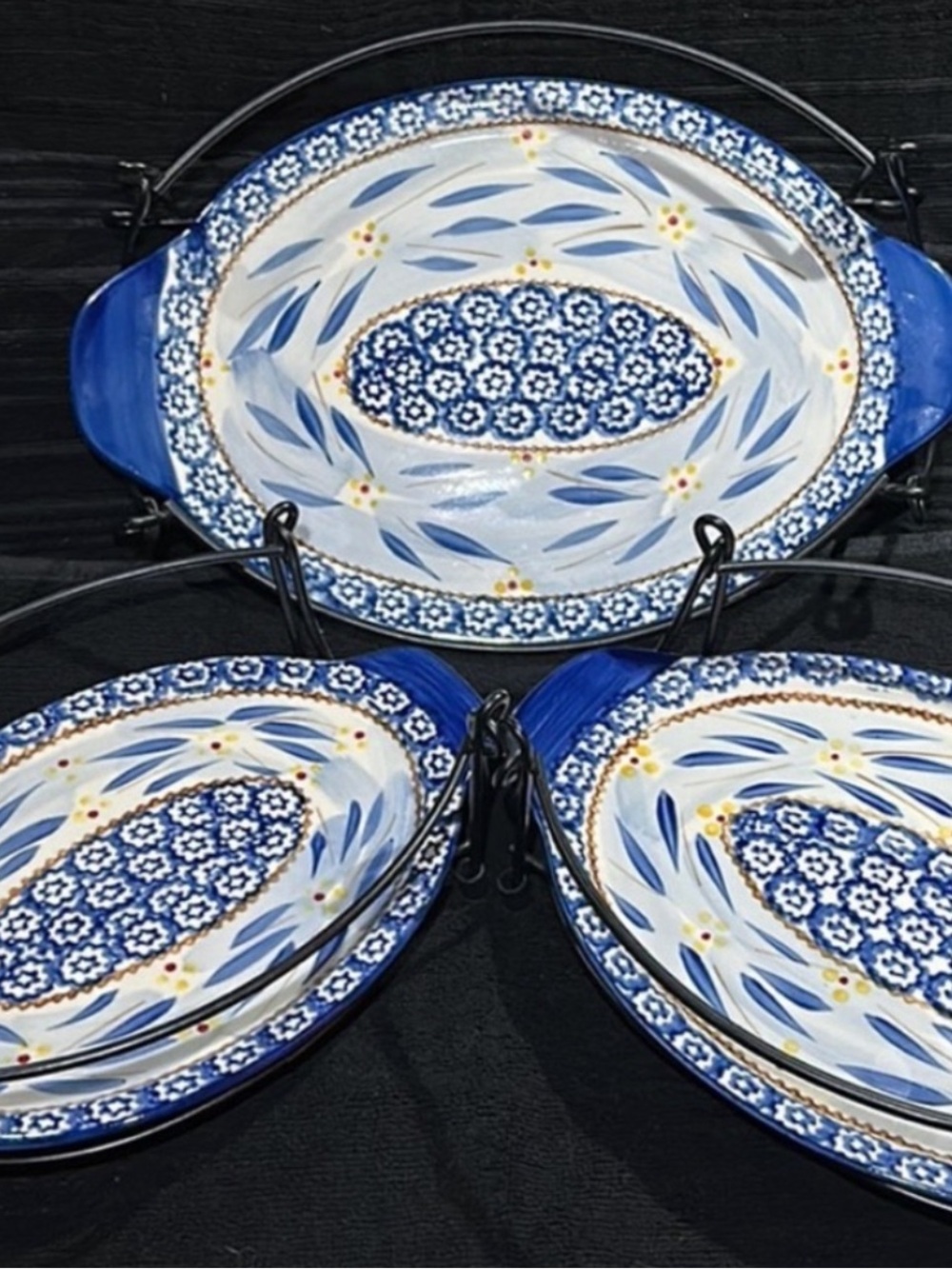 Temp-tations by Tara Old World Blue Stone wate Taus & Metal Serving Tacks~6 Set